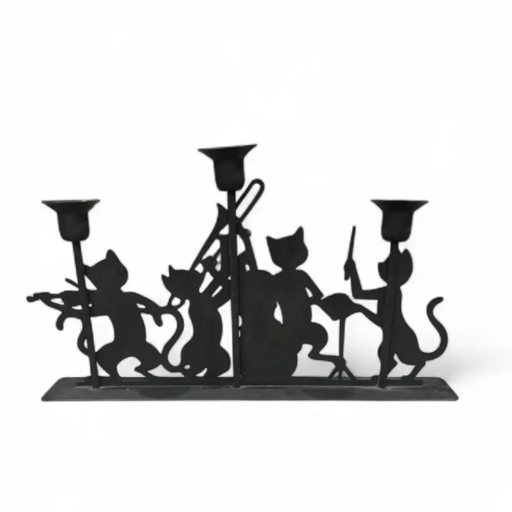 Vintage jazz black cats playing jazz candlestick holder